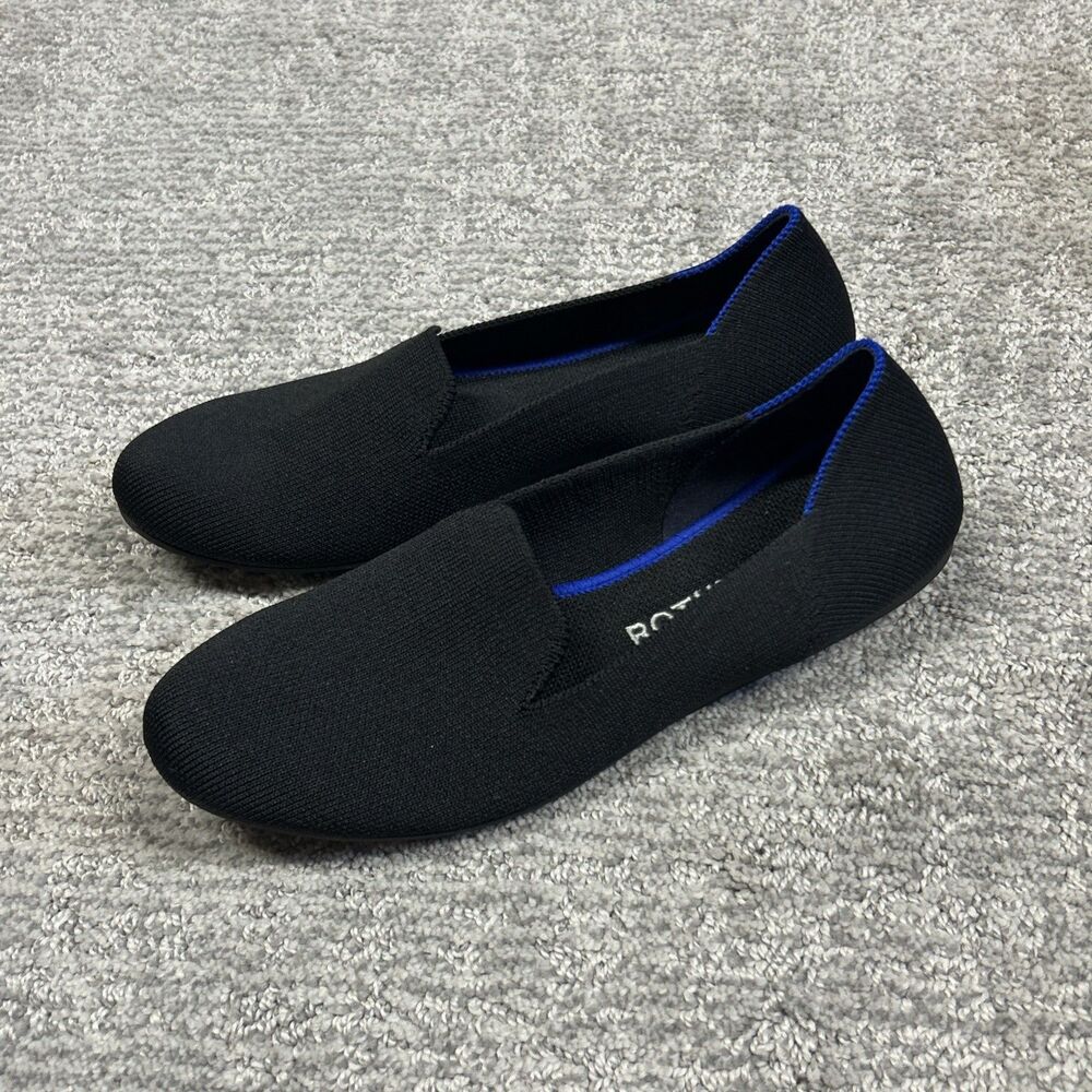 Rothys The Loafer Round Toe Black Knit Shoes Womens Size 7 Flats Washable Knit